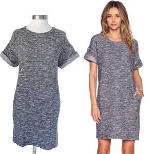 VINCE Marled Tweedy Knit Shift Dress Size Small Blue Short Sleeve